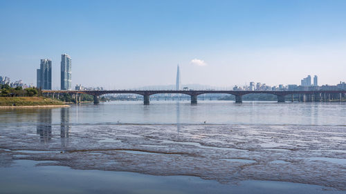 Bridge over river against sky