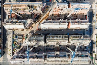 High angle view of buildings in city