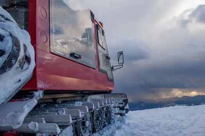 Panoramic view of snow covered mountain against sky