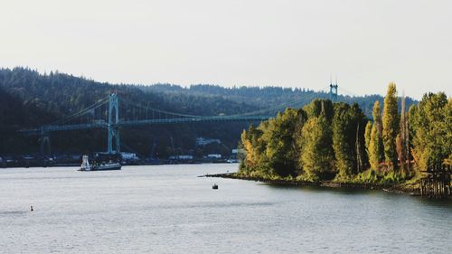 Scenic view of calm river against clear sky