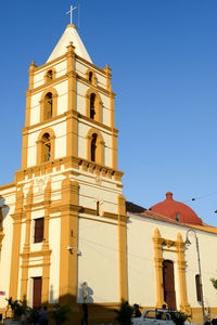 Low angle view of cathedral against clear blue sky