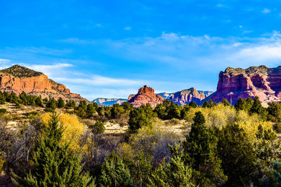 View of rock formations against blue sky