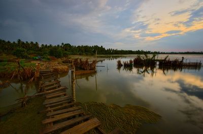 Scenic view of lake against sky during sunset