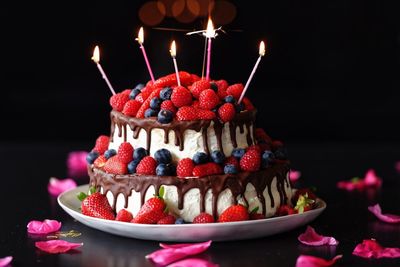 Close-up of cake with strawberries