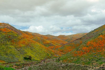 Scenic view of mountains against sky during autumn