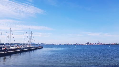 Sailboats sailing in sea