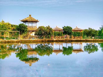 Scenic view of calm lake against clear sky