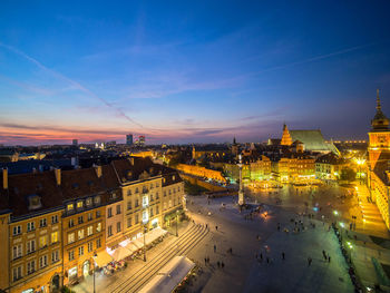 High angle view of city street at night