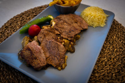 High angle view of meal served in plate