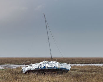 Sailboat on field against sky