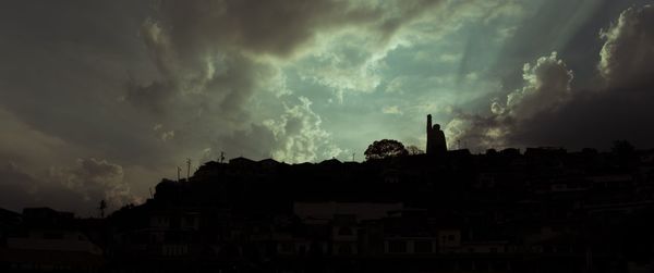 Panoramic view of buildings against sky at sunset