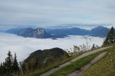 Scenic view of snowcapped mountains against sky