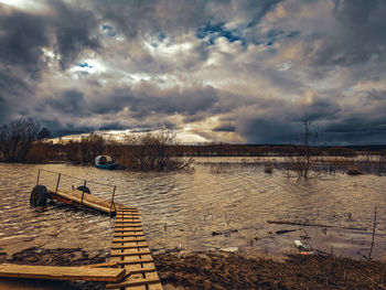 Scenic view of lake against sky during sunset