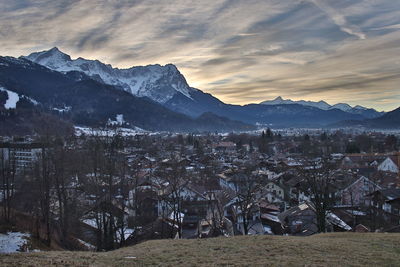 Scenic view of mountains against sky during winter