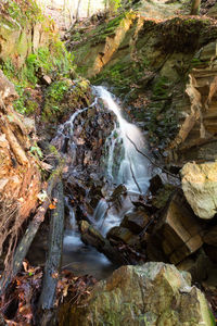 High angle view of waterfall in forest