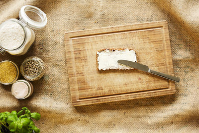 High angle view of cookies on cutting board