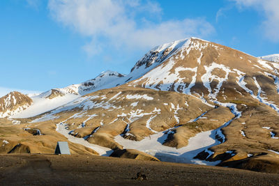 Scenic view of mountains against sky during winter