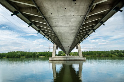 Arch bridge over river against sky