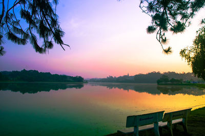 Scenic view of lake against sky during sunset