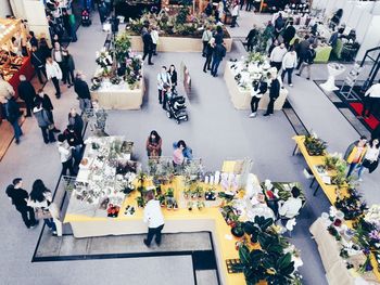 High angle view of people in shopping mall