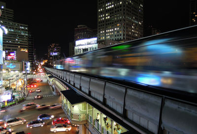 High angle view of light trails on city street