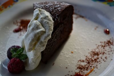 Close-up of chocolate cake on plate