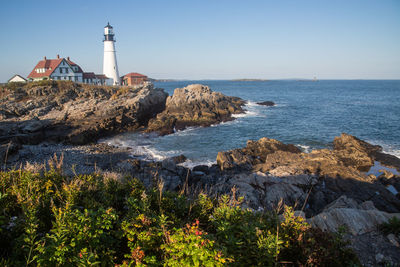 Scenic view of sea against clear sky