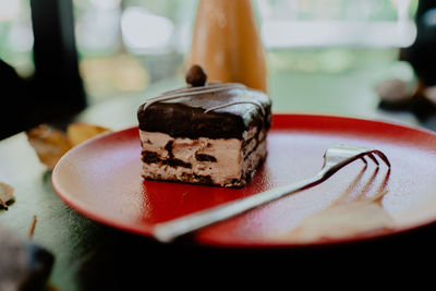 Close-up of cake slice in plate