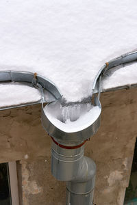 High angle view of icicles on snow