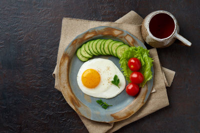 Directly above shot of breakfast served on table