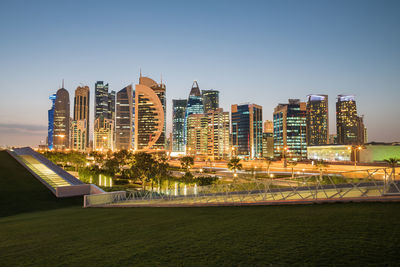 View of city at night