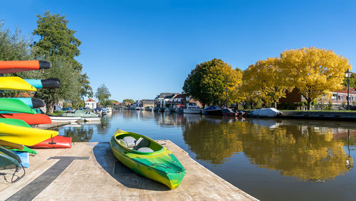 Scenic view of lake against clear blue sky