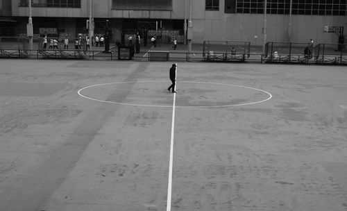 View of basketball hoop in city