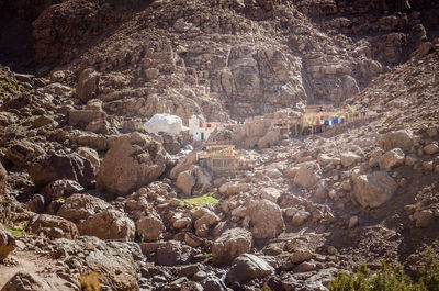 High angle view of rock formations on land