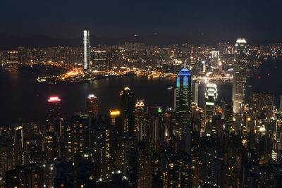 Aerial view of city at night