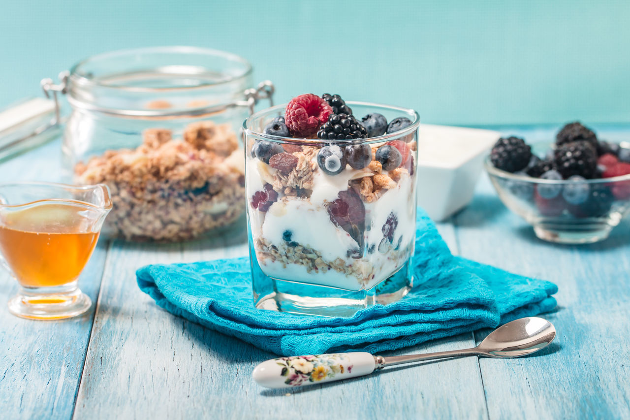 CLOSE-UP OF BREAKFAST SERVED ON TABLE WITH ICE CREAM