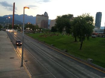 View of road along buildings