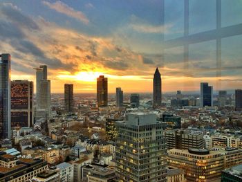 City skyline at sunset