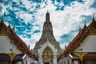 Low angle view of temple building against cloudy sky