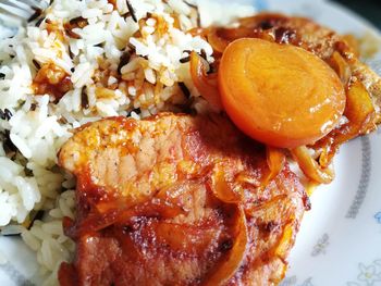 High angle view of breakfast served in plate