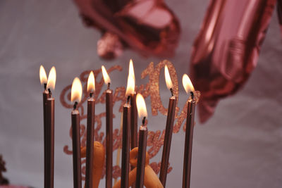 Close-up of lit candles 