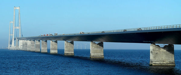 Bridge above sea against clear sky