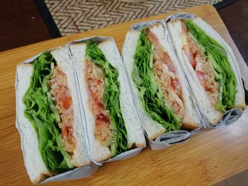 High angle view of food on table