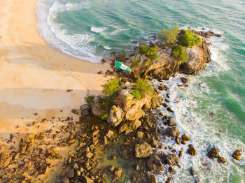 High angle view of rocks on beach