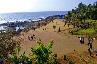 High angle view of people on beach