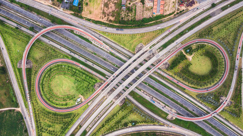 Aerial view of elevated road over land