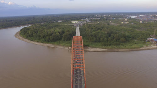 High angle view of river against sky