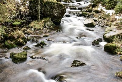 Stream flowing through rocks in forest