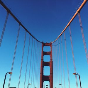 Low angle view of cables against blue sky