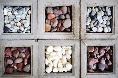 High angle view of vegetables on pebbles